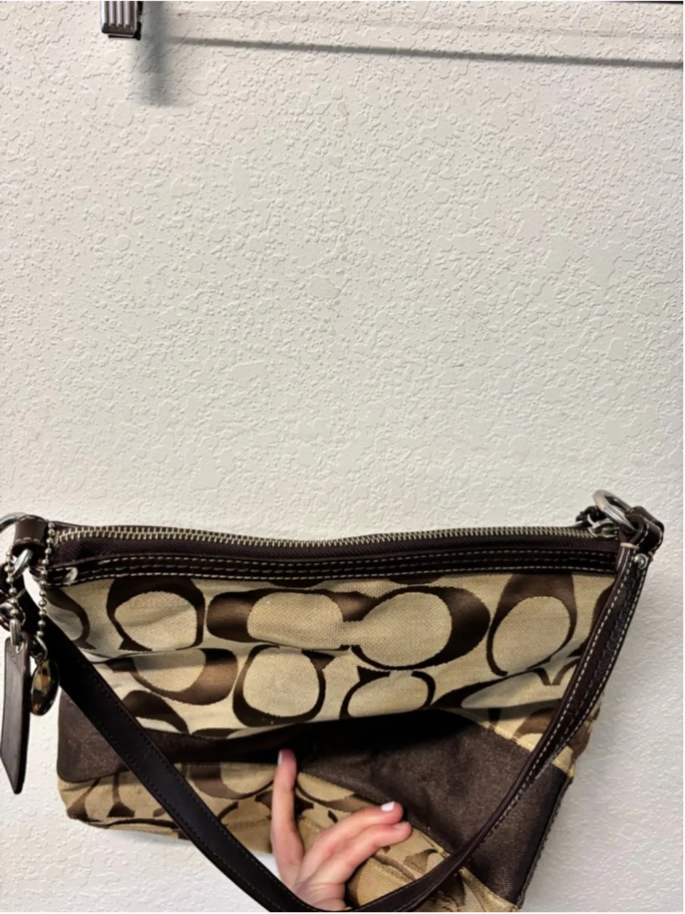 Coach Brown & Beige Signature Canvas Shoulder Bag & Coin Purse Y2K
